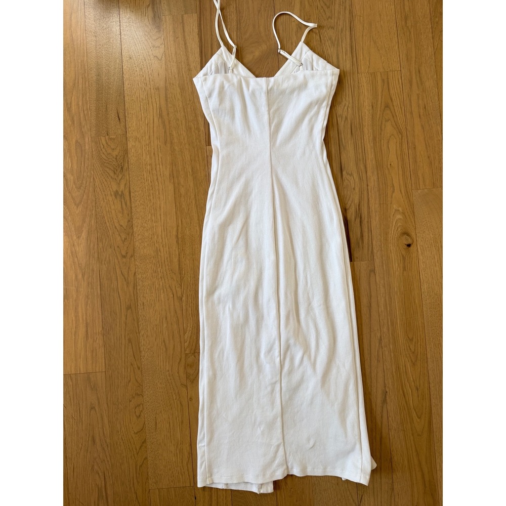 Fleur du Mal Fromt Snap Midi Dress Women Small White Ribbed Cotton Adjustable - Picture 6 of 15